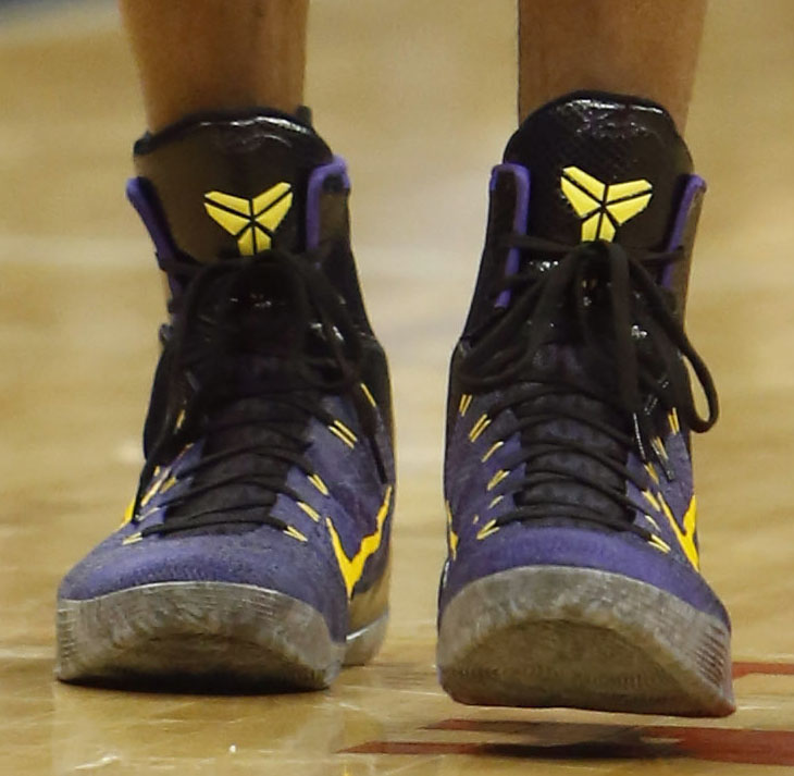 Kobe Bryant wearing Purple/Black-Gold Nike Kobe 9 Elite PE (3)