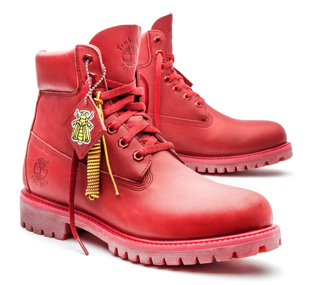 red and white timberlands