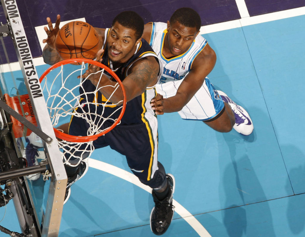 Derrick Favors wearing adidas adizero Ghost