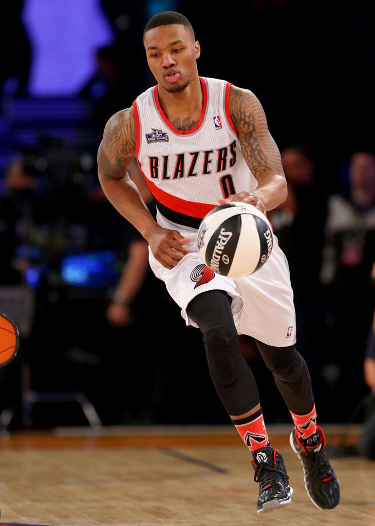 Damian Lillard wearing adidas D Rose 4.5 Away