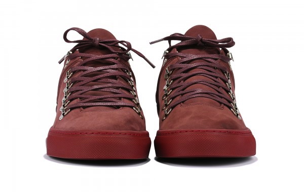 filling pieces amsterdam mountain cut trainer in all burgundy metal hardware