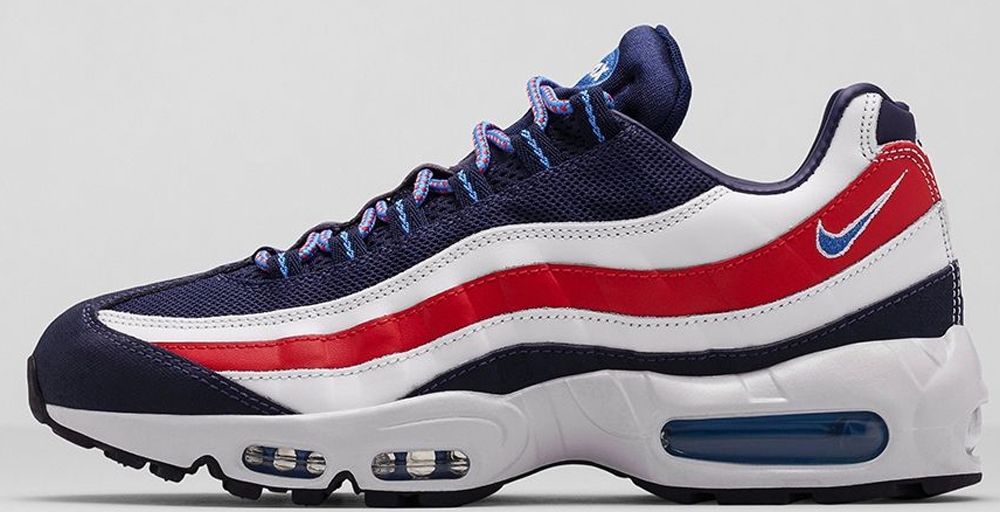 white blue and red air max 95