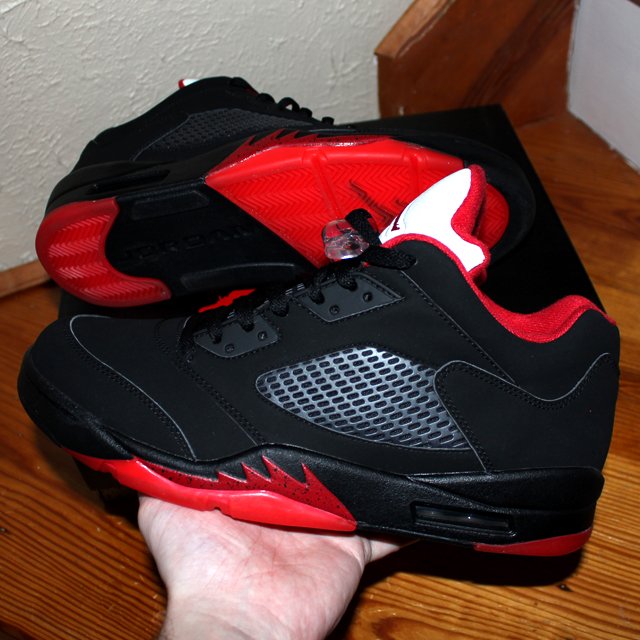 black and red low top 5s