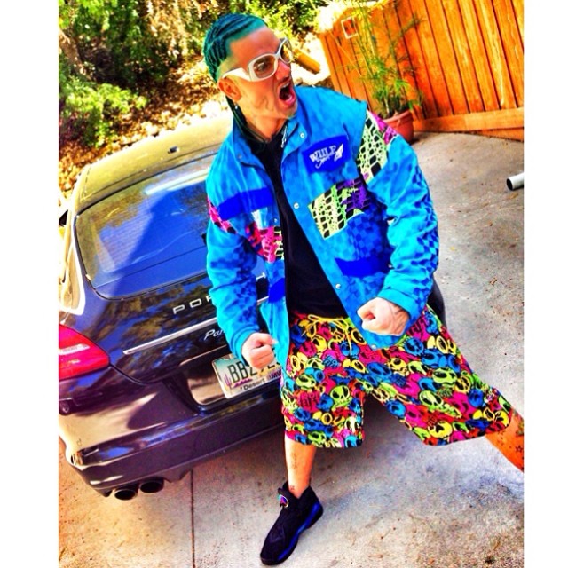 Riff Raff wearing Air Jordan 8 Retro Aqua