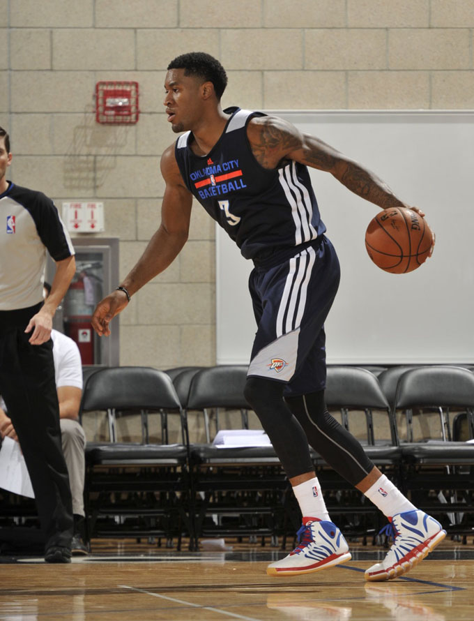 Perry Jones wearing adidas D Rose 4.5 Draft Lottery