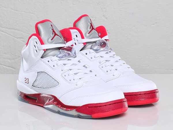 Jordan 5 red and white sale