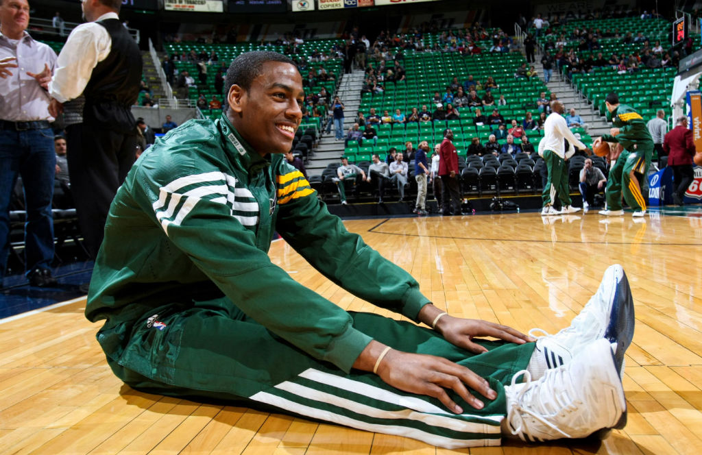 Alec Burks wearing adidas adizero Crazy Light 2 White Navy