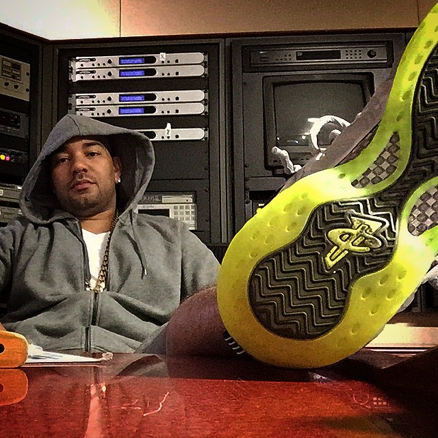 DJ Envy wearing Nike Air Foamposite One Silver Camo