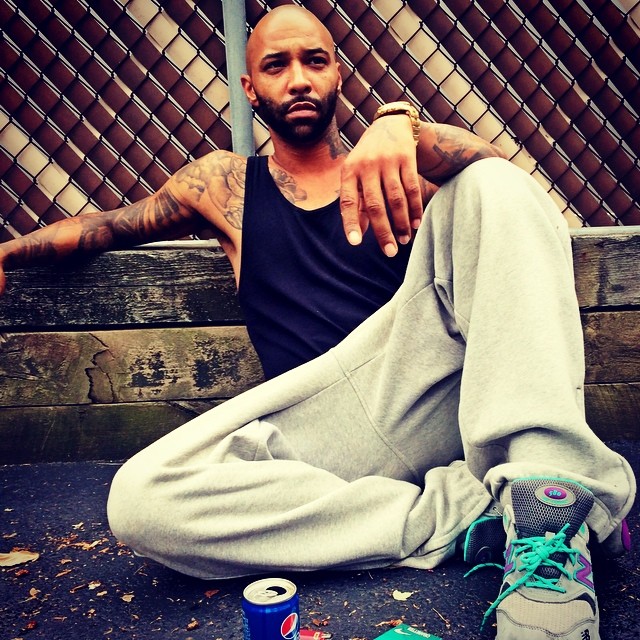 Joe Budden wearing West x New Balance MT580 Alpine Guide