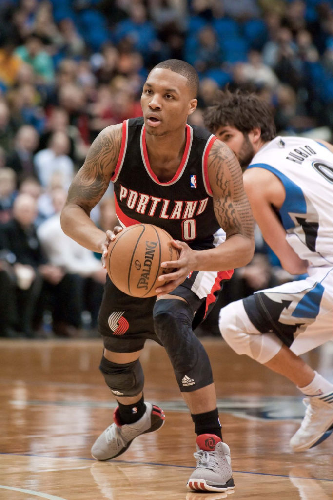 Damian Lillard wearing adidas Rose 3 Home