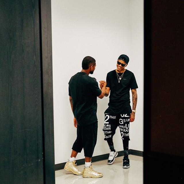 Usher wearing Air Jordan IX 9 Silver; August Alsina wearing Air Jordan XI 11 Low