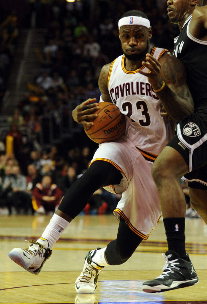 LeBron James wearing Nike LeBron XII 12 White/Black-Yellow PE (2)