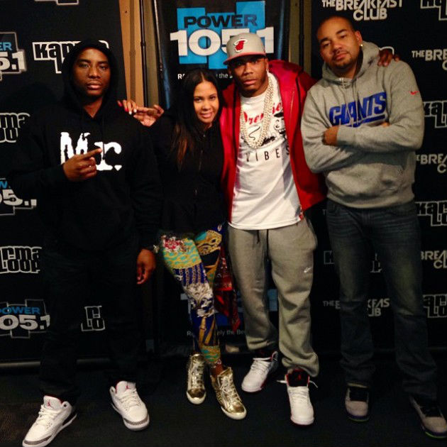 Charlamagne wearing Air Jordan III 3 Retro Cement; Nelly wearing Air Jordan 5 V Retro Fire Red; DJ Envy wearing Air Jordan V 5 Retro Fresh Prince