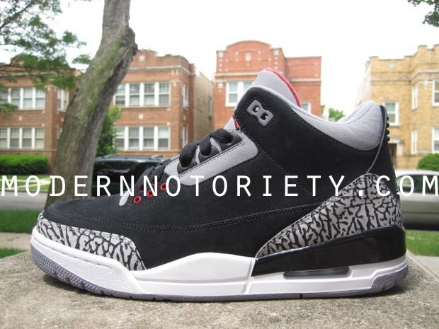 Air Jordan Retro 3 - Black Nubuck/Cement Grey-Varsity Red Sample