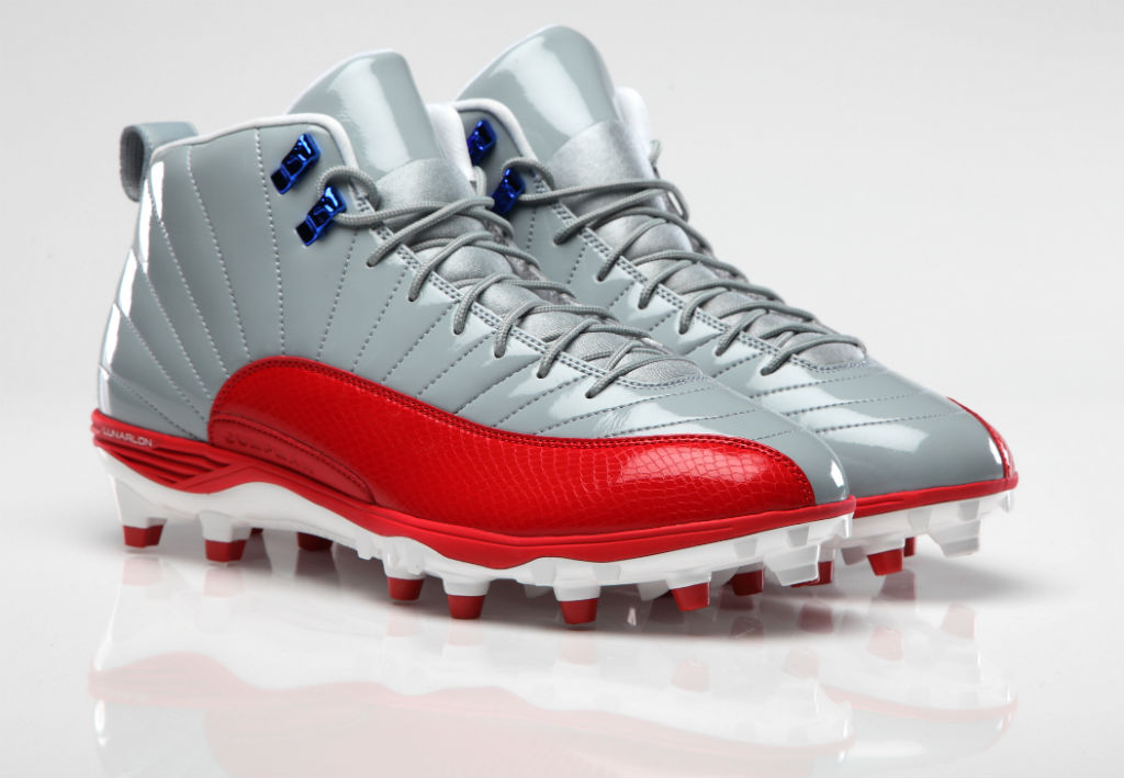 red and grey football cleats