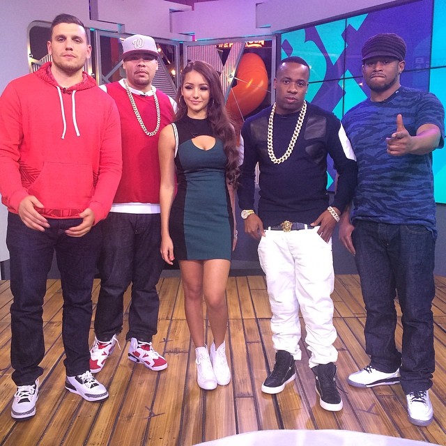 Fat Joe wearing Air Jordan V 6 Carmine; Sway wearing Air Jordan 5Lab3; Yo Gotti wearing Giuseppe; Chris Distefano wearing Air Jordan III 3 Infrared 23