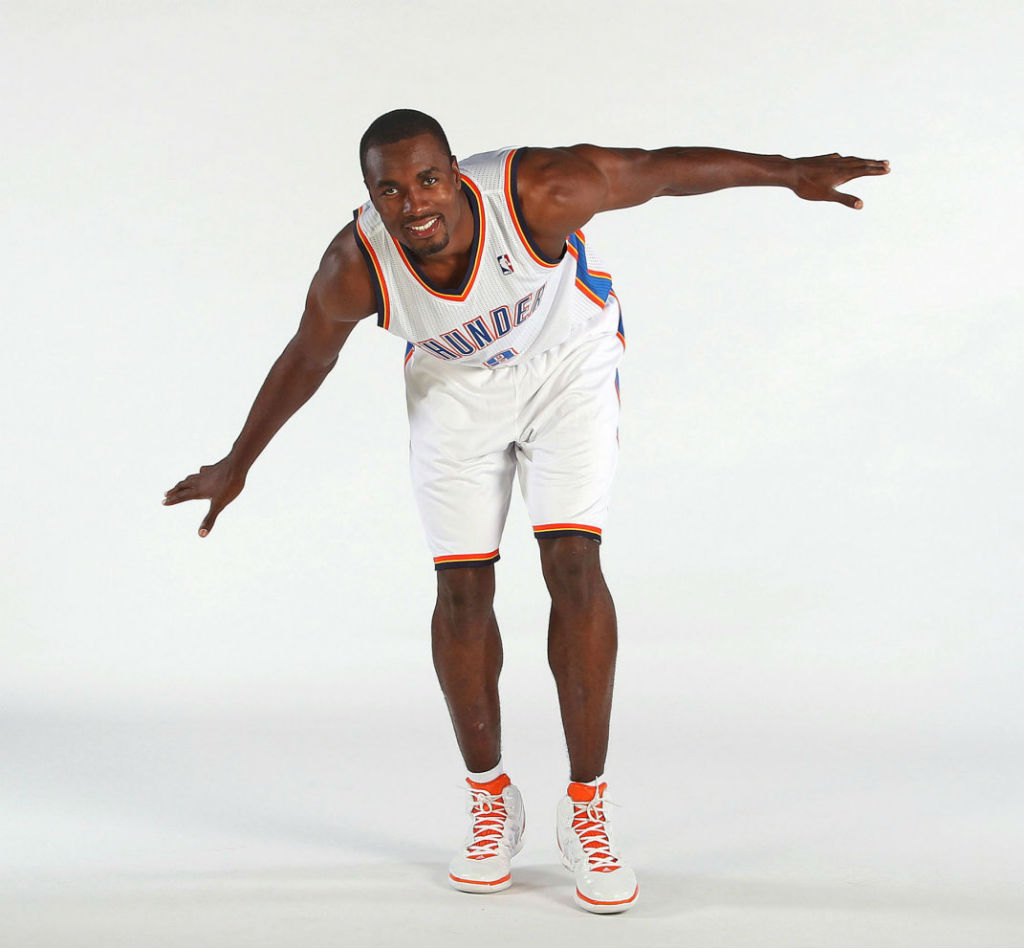 Serge Ibaka wearing adidas adiZero Shadow