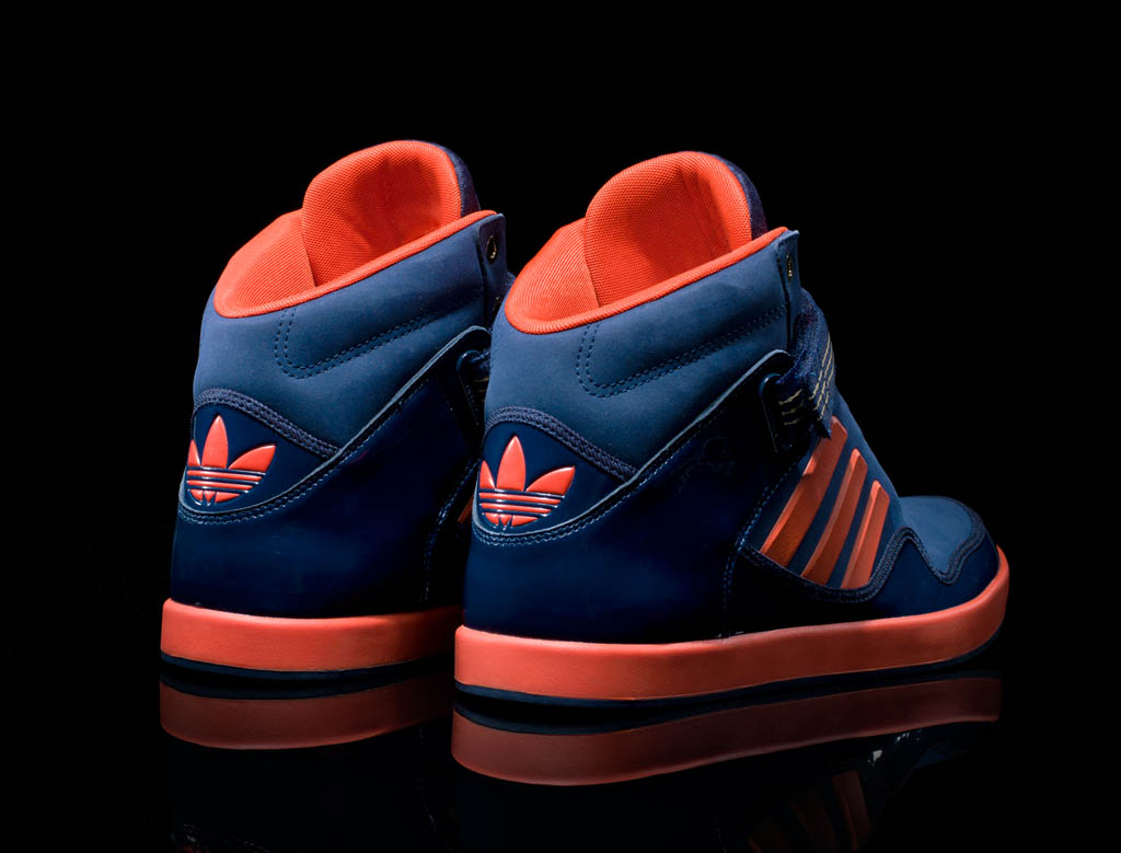 orange and blue high top adidas