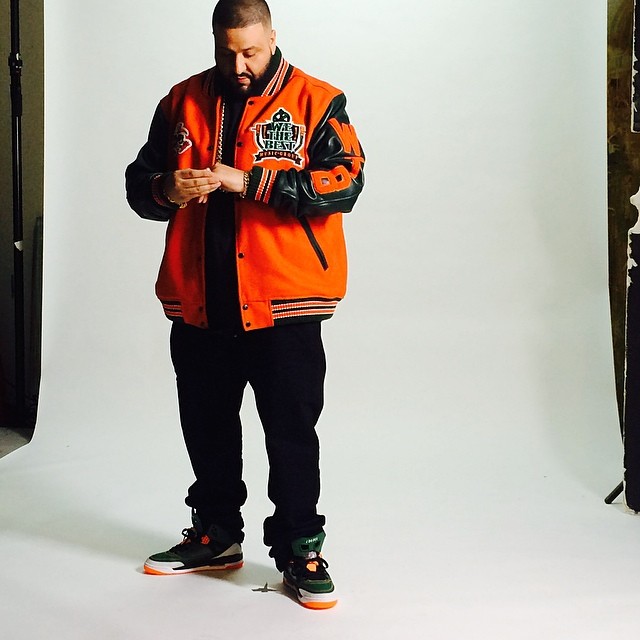 DJ Khaled wearing SoleFly x Jordan Spizike