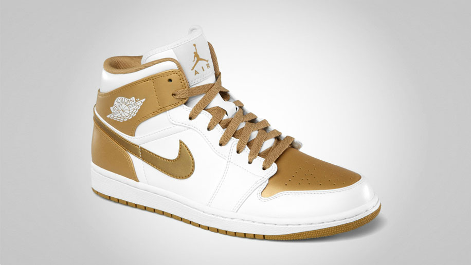 gold and white jordan ones