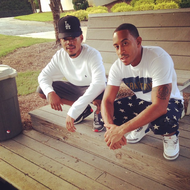 Ludacris wearing Air Jordan III 3 True Blue; Chance the Rapper wearing Nike Air Max 90