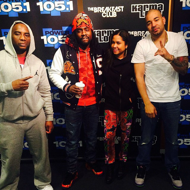 Wale wearing Supreme x Nike Air Foamposite One; DJ Envy wearing Air Jordan 5 Retro Fresh Prince