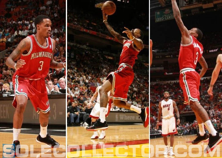 Brandon Jennings Wears Black/White/Red UA Black Ice Low PE Against Heat