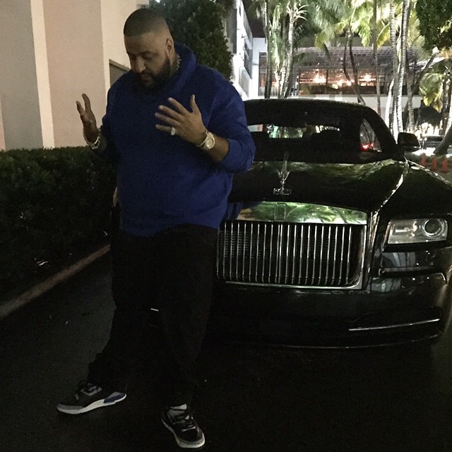 DJ Khaled wearing Air Jordan III 3 Sport Blue