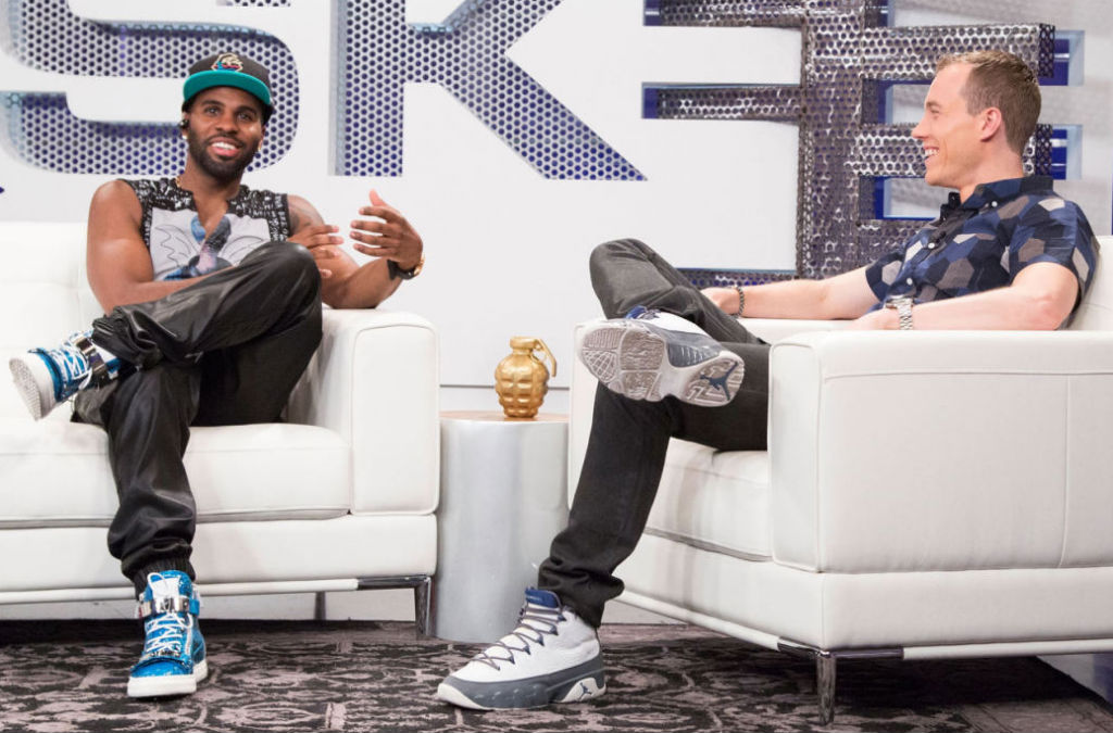 DJ Skee wearing Air Jordan 9 IX Retro Flint; Jason Derulo wearing Giuseppe Zanotti Zip-Up Sneakers