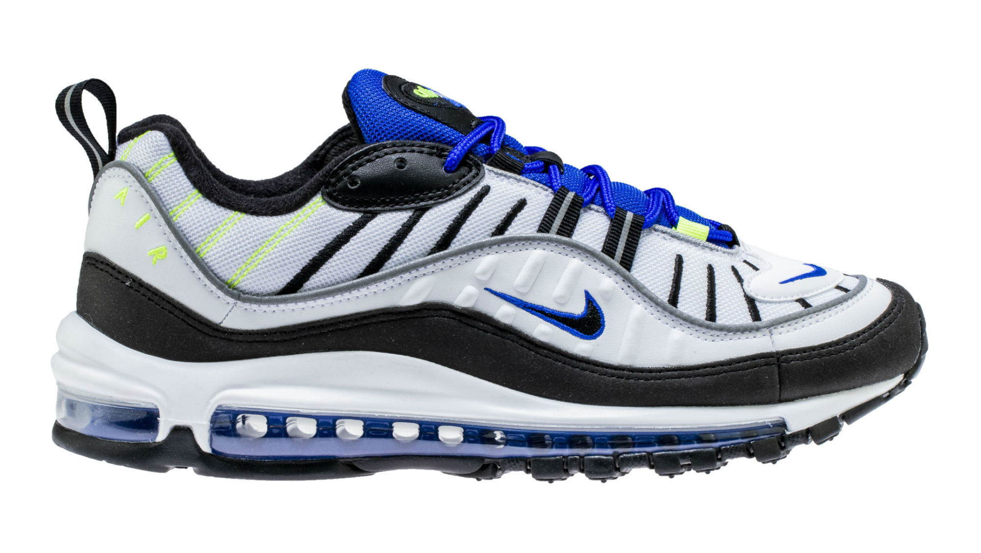 white and blue air max 98