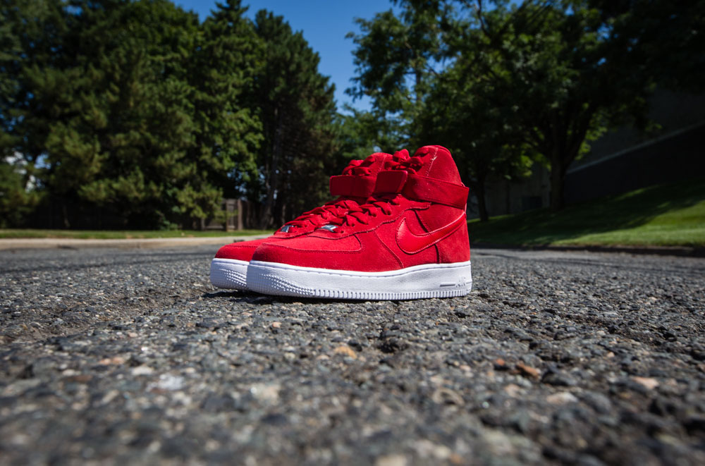 nike air force 1 red suede trainers with gum sole