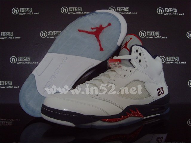 Air Jordan Retro 5 White Midnight Navy Varsity Red 136027-103