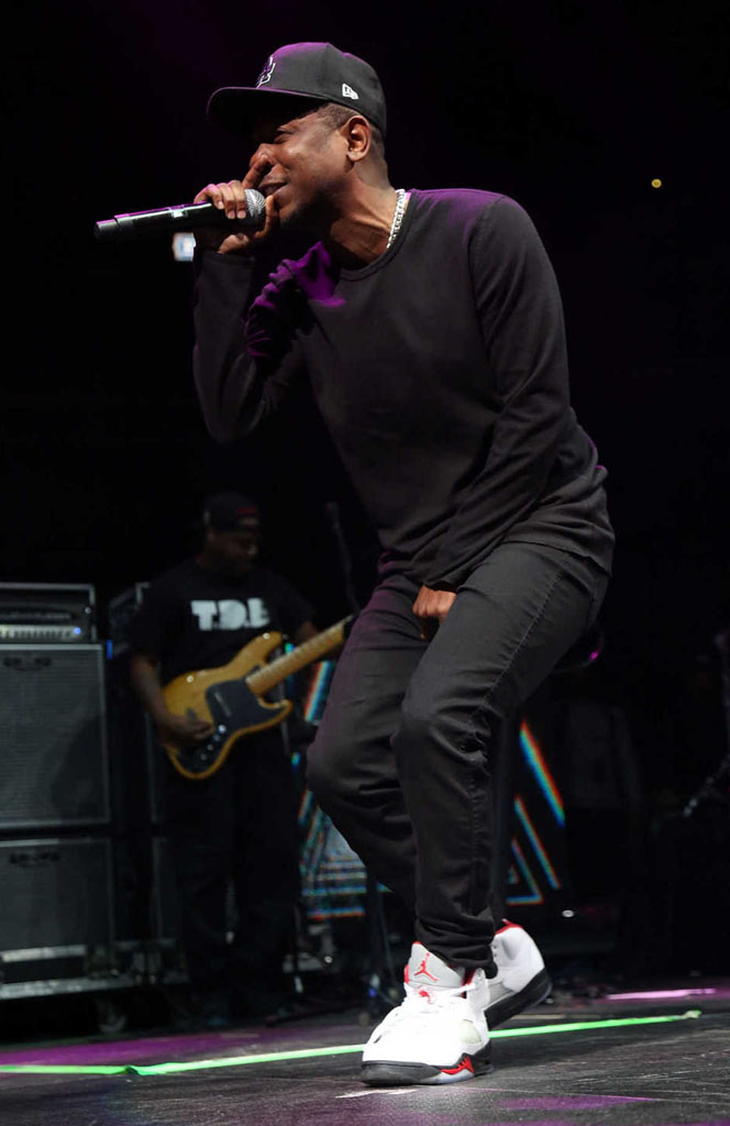 Kendrick Lamar wearing Air Jordan 5 V Retro Fire Red