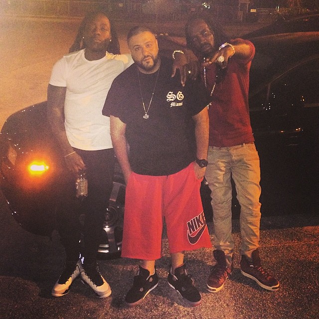 DJ Khaled wearing Air Jordan IV 4 Bred; Ace Hood wearing Air Jordan IX 9 Barons