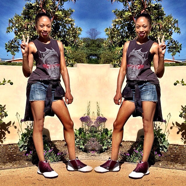 Allyson Felix wearing Air Jordan XVI 16 Cherrywood