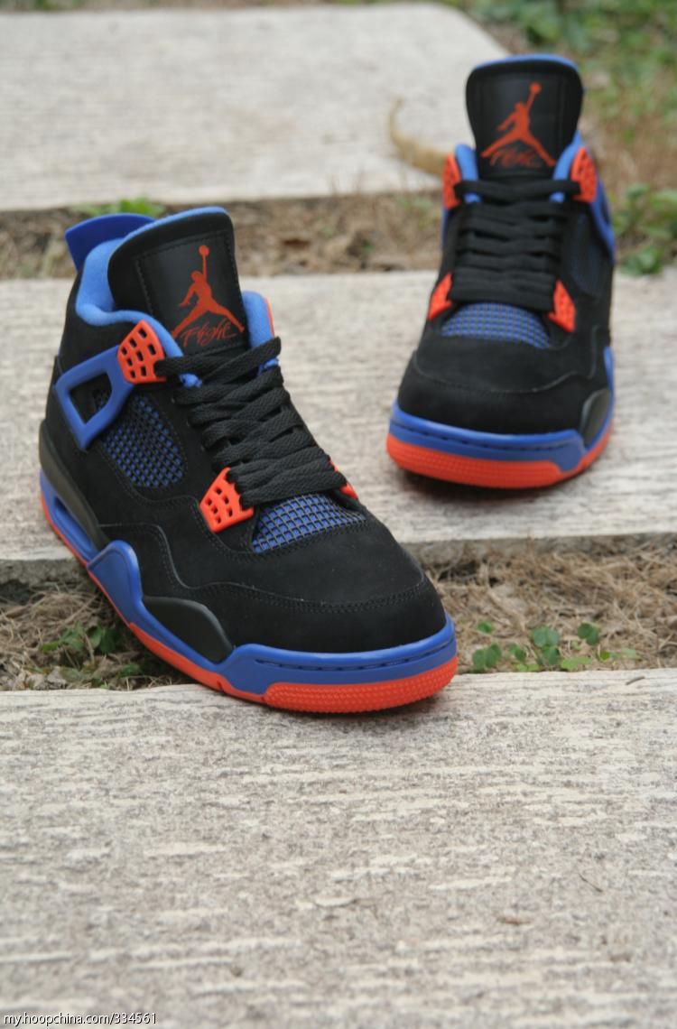 Air Jordan 4 IV Cavs Knicks Shoes Black Orange Blaze Old Royal 308497-027 (43)