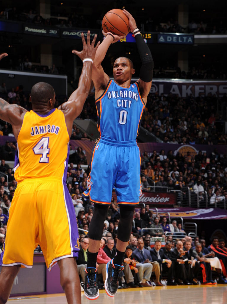 Russell Westbrook wearing Air Jordan III 3 OKC Away PE (11)