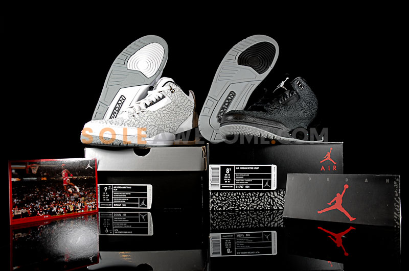 Air Jordan Retro 3 Flip - Black & White Comparison Photos