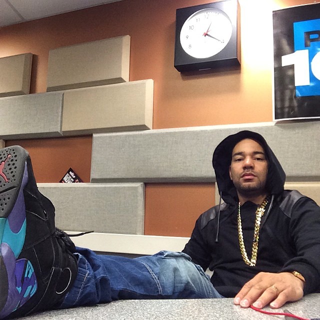 DJ Envy wearing Air Jordan VIII 8 Aqua