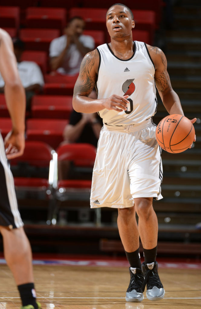 Damian Lillard wearing adidas Rose 2.5 Playoffs