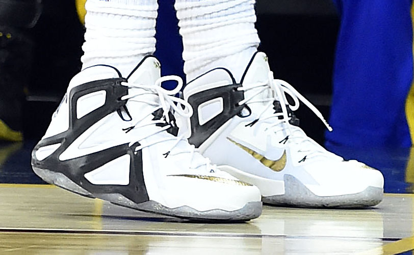 LeBron James wearing a White/Black Nike LeBron XII 12 Elite PE in Game 3 of the NBA Finals (3)