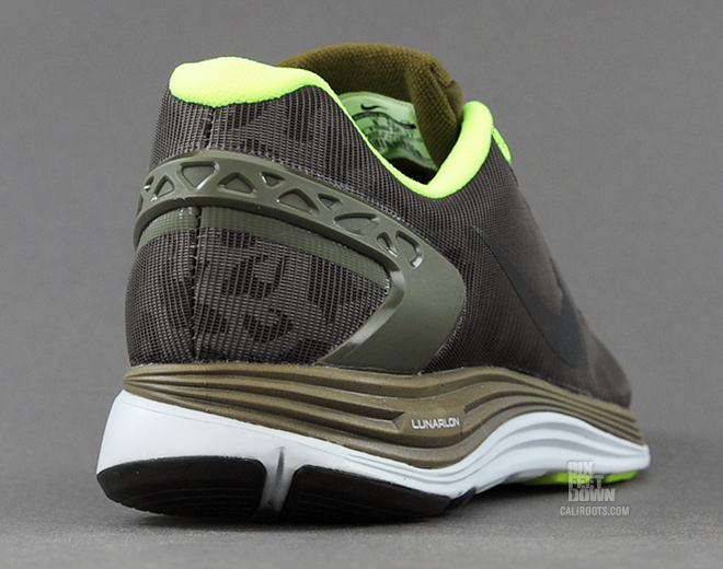 nike lunarglide 5 shield cheetah in dark loden heel