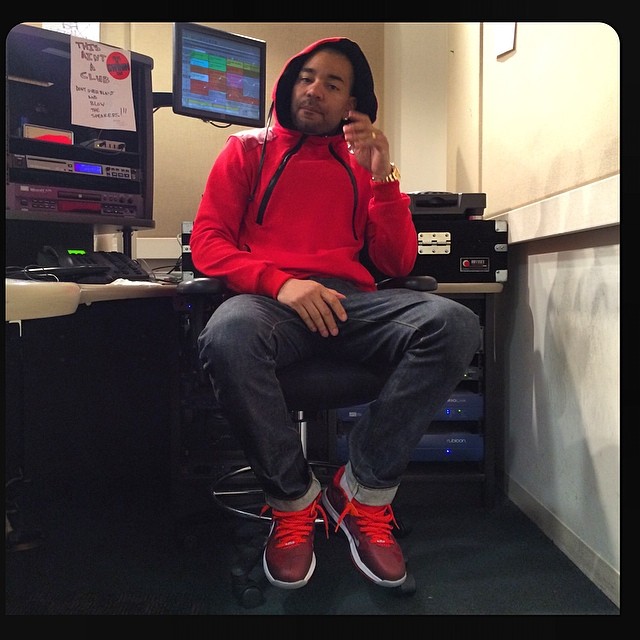 DJ Envy wearing Nike LeBron IX 9 Low Team Red