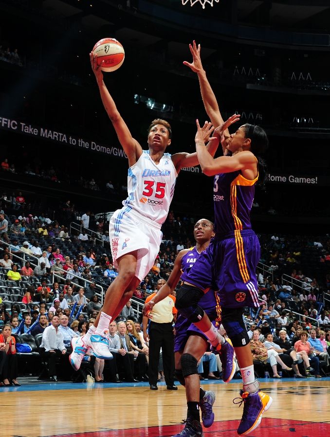 Angel McCoughtry wearing Nike Zoom KD IV N7 Home