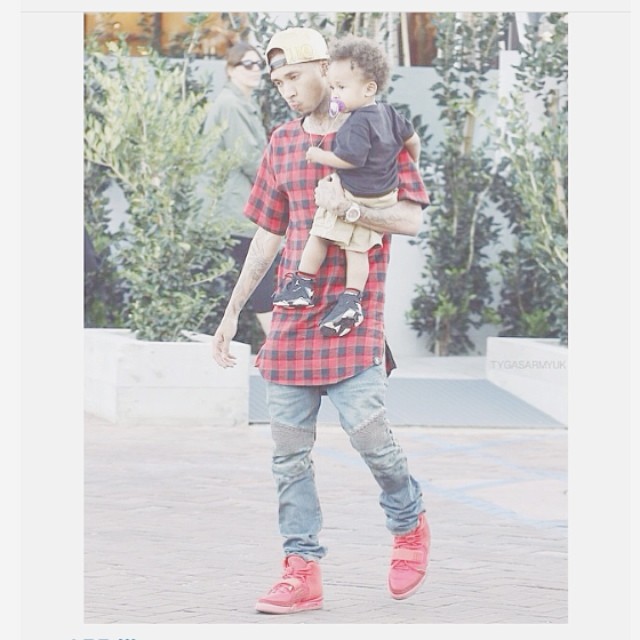 Tyga wearing Nike Air Yeezy 2 Red October