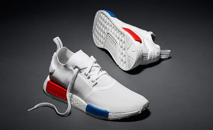 nmd runner pk white red blue