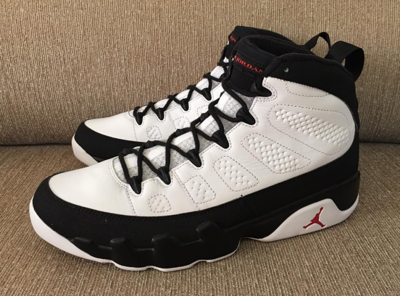 white black and red jordan 9s