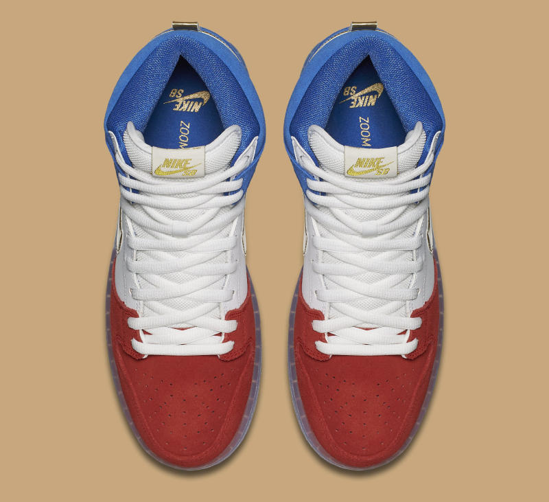 Nike SB Dunk High Red White Blue Gold 
