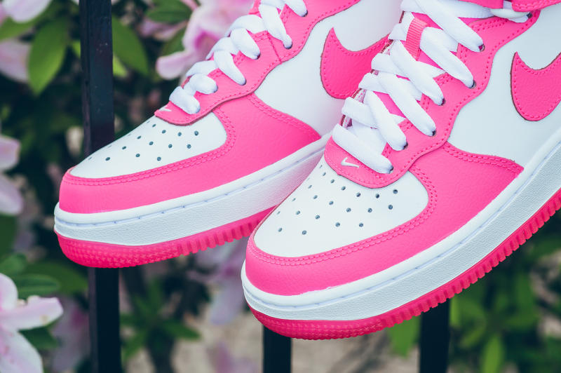 white and pink air force ones