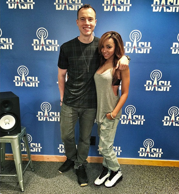 DJ Skee wearing Nike LeBron XI 11 Low; Tinashe wearing Air Jordan XIII 13 Reflective Silver